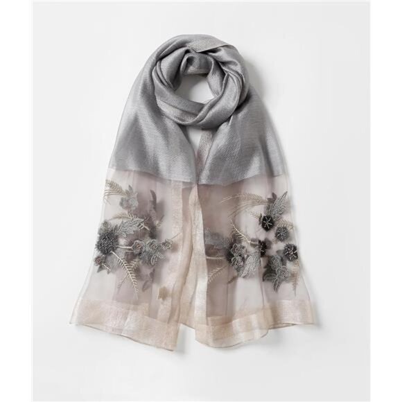 Floral Fashion Scarf Shawl Wrap Lightweight Grey2